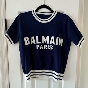 Blue and White Short Sleeve knitted Tee